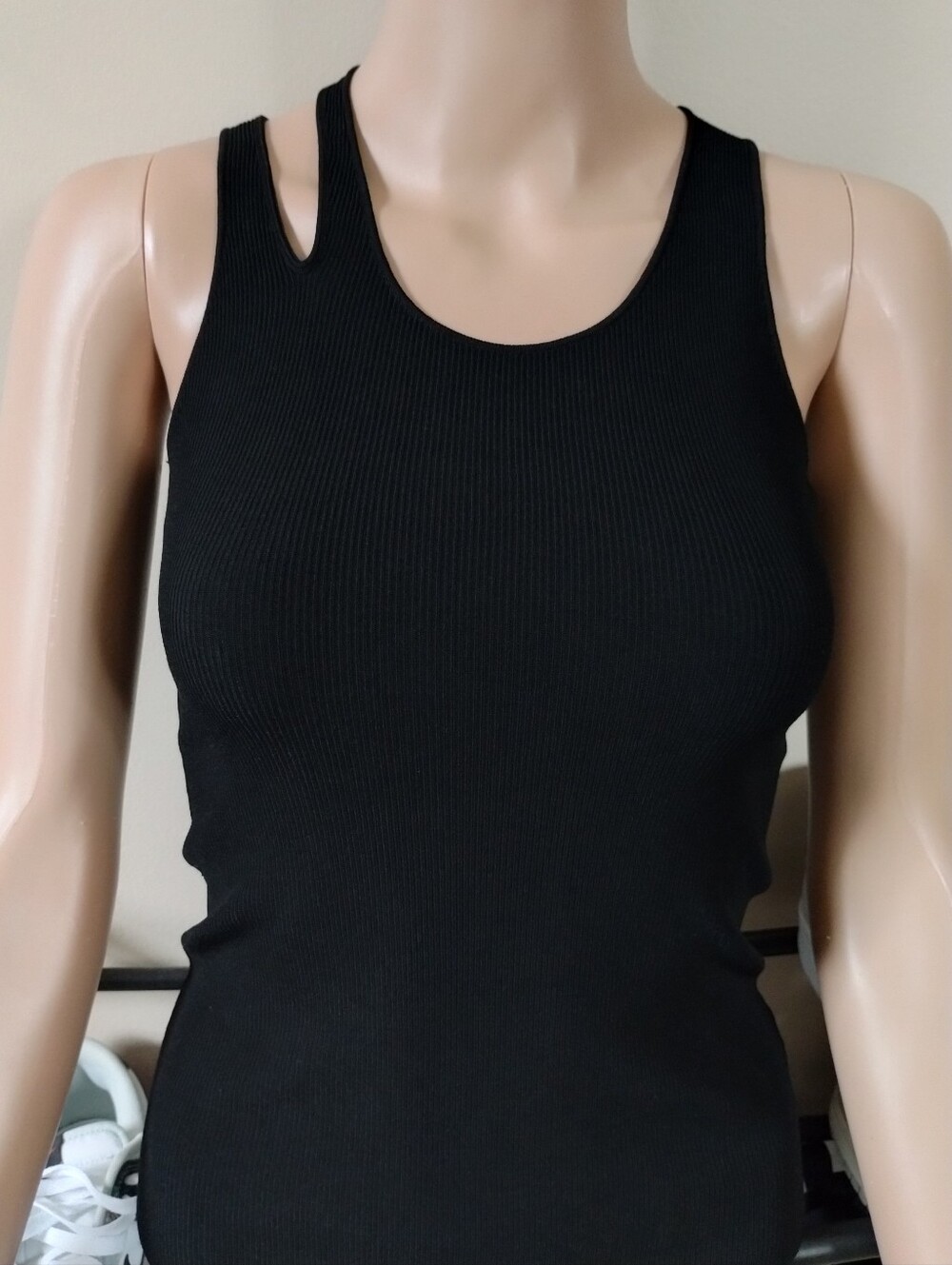Helmut Lang Black Double-Strap Ribbed Tank XS